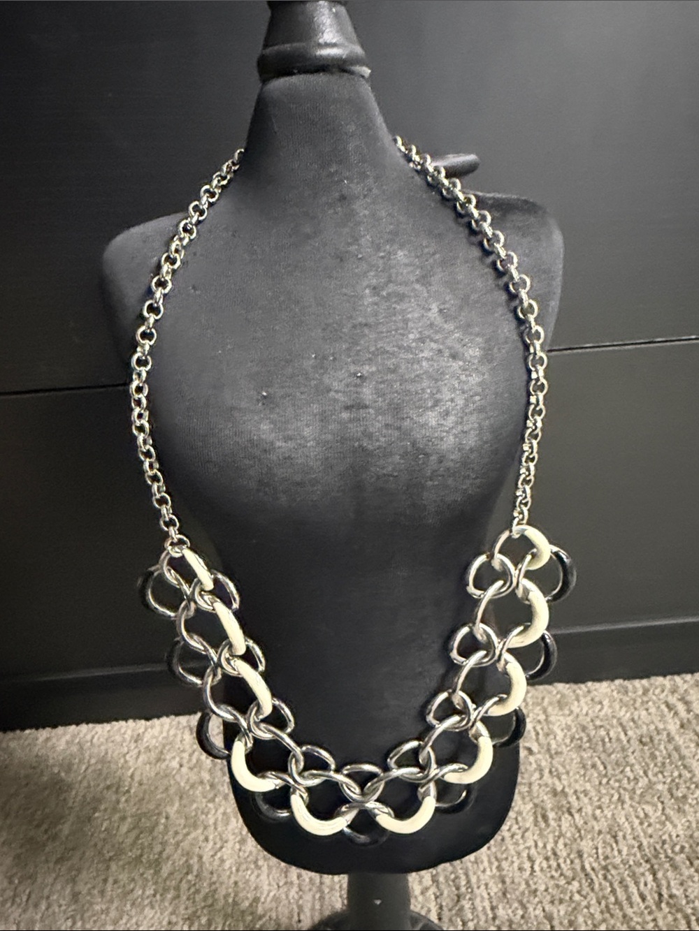 Two-Tone Black and Silver Chain-Link Necklace